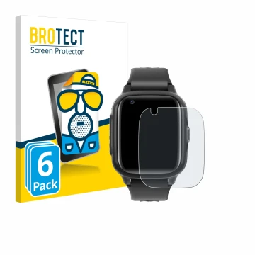 Front side of a product packaging with the brand logo BROTECT. Next to it is the device Krostming Kids Smartwatch GPS 4G shown