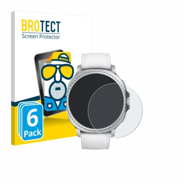 Front side of a product packaging with the brand logo BROTECT. Next to it is the device Samsung Galaxy Watch 8 Classic (46 mm)