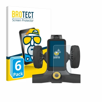 Front side of a product packaging with the brand logo BROTECT. Next to it is the device PowaKaddy CT12 GPS shown with the corr