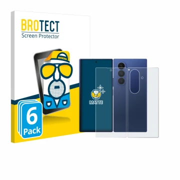 Front side of a product packaging with the brand logo BROTECT. Next to it is the device Samsung Galaxy Z Fold 7 (Front+Back) s