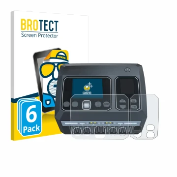 Front side of a product packaging with the brand logo BROTECT. Next to it is the device SkyRc D750 Mix shown with the correspo