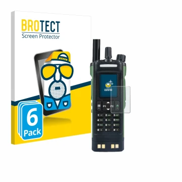 Front side of a product packaging with the brand logo BROTECT. Next to it is the device Baofeng DM-32 shown with the correspon