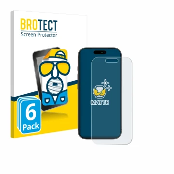 Front side of a product packaging with the brand logo BROTECT. Next to it is the device Apple iPhone 17 Pro shown with the cor