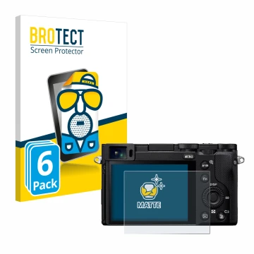 Front side of a product packaging with the brand logo BROTECT. Next to it is the device Sony RX1R III shown with the correspon