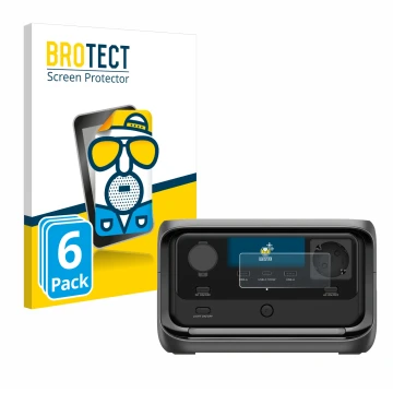 Front side of a product packaging with the brand logo BROTECT. Next to it is the device EcoFlow River 3 Plus shown with the co