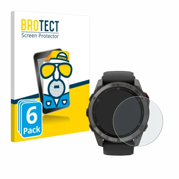 Front side of a product packaging with the brand logo BROTECT. Next to it is the device Garmin Fenix 8 Pro AMOLED (51 mm) show