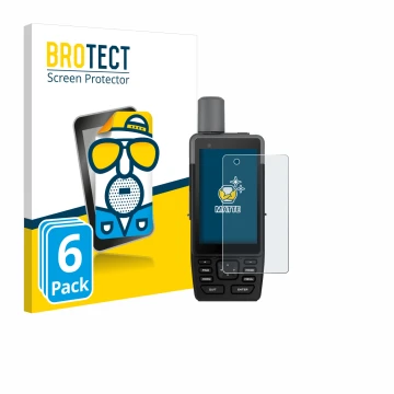Front side of a product packaging with the brand logo BROTECT. Next to it is the device Garmin GPSMAP H1 shown with the corres
