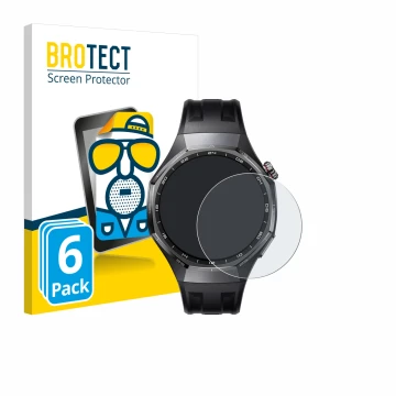 Front side of a product packaging with the brand logo BROTECT. Next to it is the device Huawei Watch GT 6 Pro (46 mm) shown wi