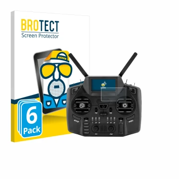 Front side of a product packaging with the brand logo BROTECT. Next to it is the device Radiomaster GX12 shown with the corres