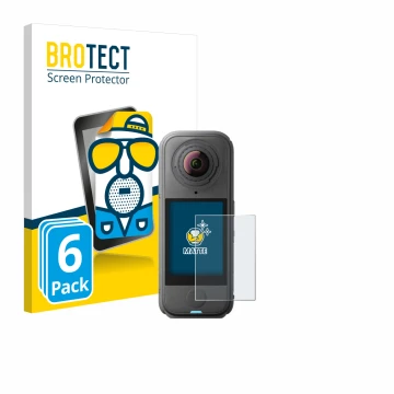 Front side of a product packaging with the brand logo BROTECT. Next to it is the device Insta360 X4 Air shown with the corresp