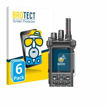 Front side of a product packaging with the brand logo BROTECT. Next to it is the device Radtel RT-950 Pro shown with the corre