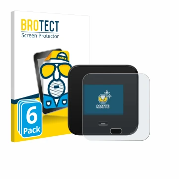 Front side of a product packaging with the brand logo BROTECT. Next to it is the device Netgear Nighthawk M7 Pro shown with th