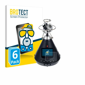 Front side of a product packaging with the brand logo BROTECT. Next to it is the device Zoom H3-VR shown with the correspondin