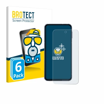 Front side of a product packaging with the brand logo BROTECT. Next to it is the device Sharp Aquos Sense 10 shown with the co