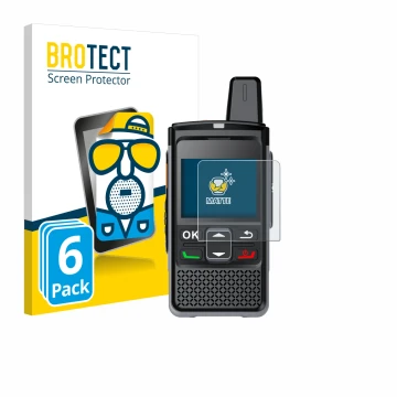 Front side of a product packaging with the brand logo BROTECT. Next to it is the device Hytera PNC360S shown with the correspo