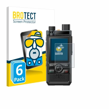 Front side of a product packaging with the brand logo BROTECT. Next to it is the device Hytera P50 Pro shown with the correspo