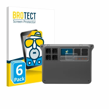 Front side of a product packaging with the brand logo BROTECT. Next to it is the device DJI Power 2000 shown with the correspo