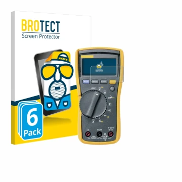 Front side of a product packaging with the brand logo BROTECT. Next to it is the device Fluke 115 shown with the corresponding