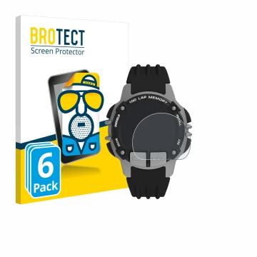 Front side of a product packaging with the brand logo BROTECT. Next to it is the device Timex Ironman TW5M63200 shown with the