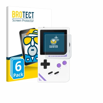 Front side of a product packaging with the brand logo BROTECT. Next to it is the device Modretro Chromatic shown with the corr