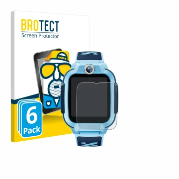 Front side of a product packaging with the brand logo BROTECT. Next to it is the device Imoo Watch Phone Z3 shown with the cor