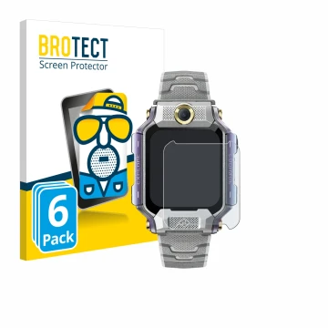 Front side of a product packaging with the brand logo BROTECT. Next to it is the device Imoo Watch Phone X10 shown with the co