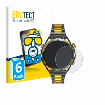 Front side of a product packaging with the brand logo BROTECT. Next to it is the device Blackview W90 Pro shown with the corre