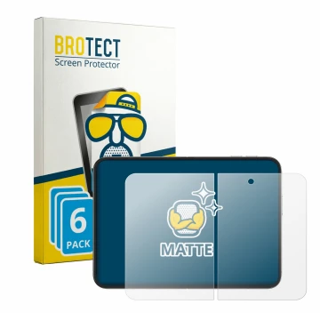 Front side of a product packaging with the brand logo BROTECT. Next to it is the device Apple iPhone Duo (Inner display) shown