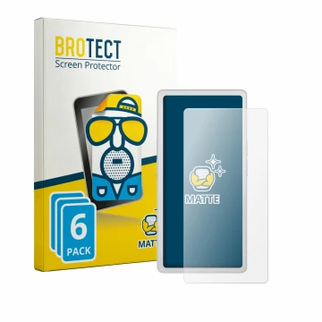 Front side of a product packaging with the brand logo BROTECT. Next to it is the device PocketBook Q shown with the correspond