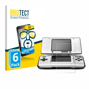 Front side of a product packaging with the brand logo BROTECT. Next to it is the device Nintendo DS shown with the correspondi