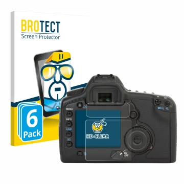 Front side of a product packaging with the brand logo BROTECT. Next to it is the device Canon EOS 5D shown with the correspond