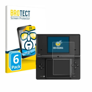 Front side of a product packaging with the brand logo BROTECT. Next to it is the device Nintendo DSi shown with the correspond