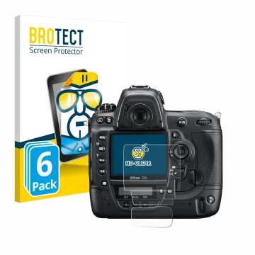 Front side of a product packaging with the brand logo BROTECT. Next to it is the device Nikon D3S shown with the corresponding
