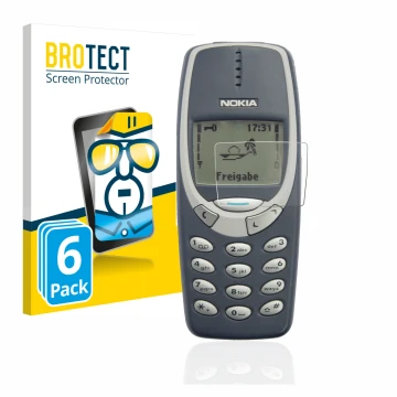 Front side of a product packaging with the brand logo BROTECT. Next to it is the device Nokia 3310 2011 shown with the corresp