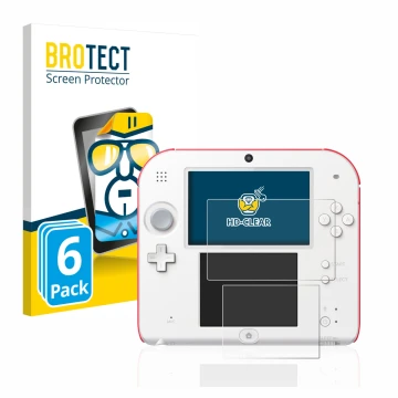Front side of a product packaging with the brand logo BROTECT. Next to it is the device Nintendo 2DS shown with the correspond