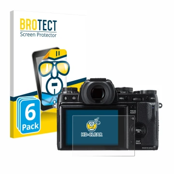 Front side of a product packaging with the brand logo BROTECT. Next to it is the device Fujifilm X-T1 shown with the correspon
