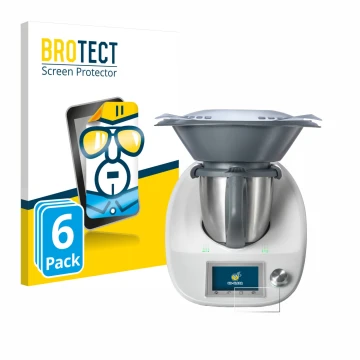 Front side of a product packaging with the brand logo BROTECT. Next to it is the device Vorwerk Thermomix TM5 shown with the c