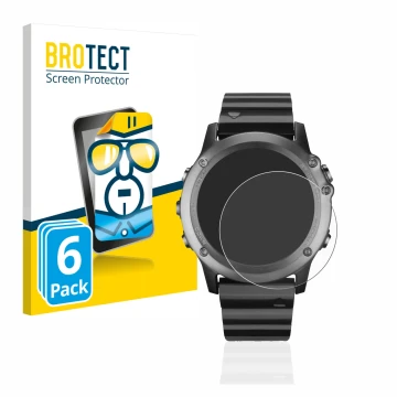 Front side of a product packaging with the brand logo BROTECT. Next to it is the device Garmin Fenix 3 shown with the correspo