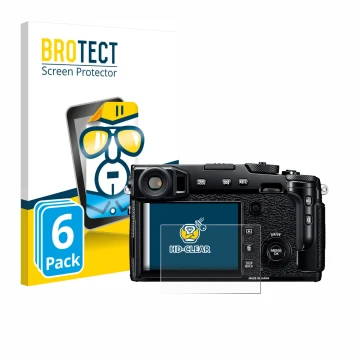 Front side of a product packaging with the brand logo BROTECT. Next to it is the device Fujifilm X-Pro2 shown with the corresp