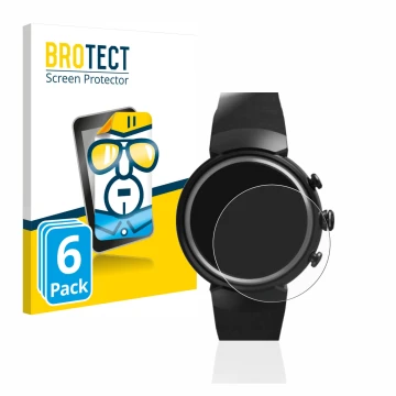 Front side of a product packaging with the brand logo BROTECT. Next to it is the device ASUS ZenWatch 3 1.39