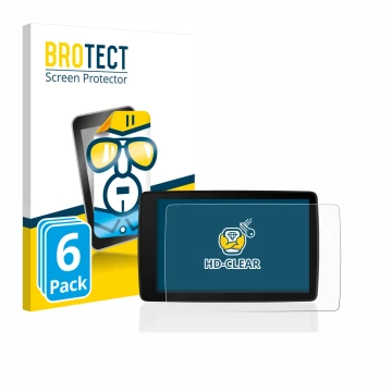 Front side of a product packaging with the brand logo BROTECT. Next to it is the device BMW Motorrad Navigator VI shown with t