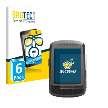 Front side of a product packaging with the brand logo BROTECT. Next to it is the device Wahoo Elemnt Bolt GPS shown with the c