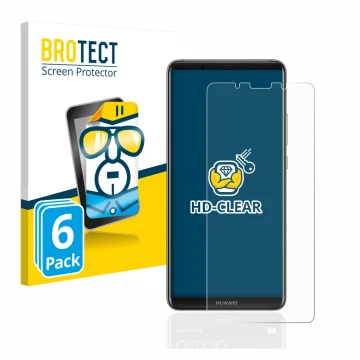 Front side of a product packaging with the brand logo BROTECT. Next to it is the device Huawei Mate 10 Pro shown with the corr