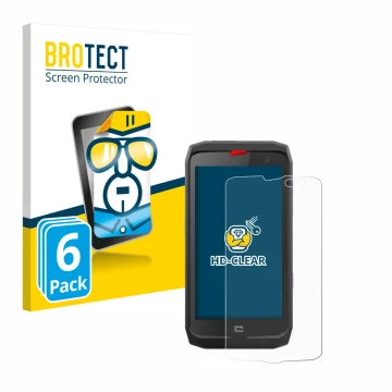 Front side of a product packaging with the brand logo BROTECT. Next to it is the device Crosscall Action X3 shown with the cor