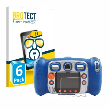 Front side of a product packaging with the brand logo BROTECT. Next to it is the device Vtech Kidizoom Duo 5.0 shown with the 