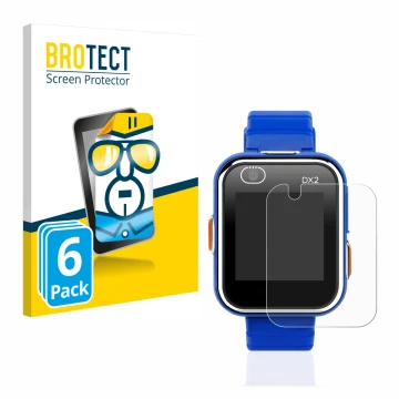 Front side of a product packaging with the brand logo BROTECT. Next to it is the device Vtech Kidizoom Smart Watch DX2 shown w