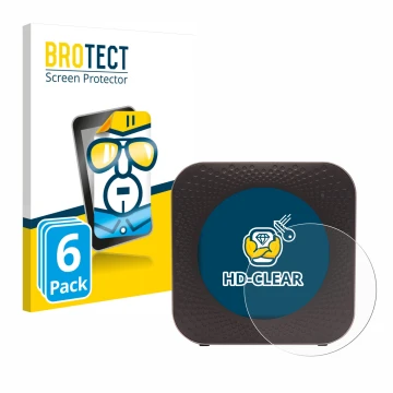 Front side of a product packaging with the brand logo BROTECT. Next to it is the device Netgear Nighthawk M1 shown with the co