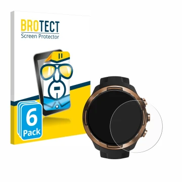 Front side of a product packaging with the brand logo BROTECT. Next to it is the device Suunto 9 Baro shown with the correspon