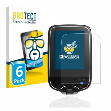 Front side of a product packaging with the brand logo BROTECT. Next to it is the device Freestyle Libre 2 shown with the corre