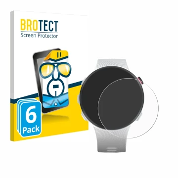 Front side of a product packaging with the brand logo BROTECT. Next to it is the device Garmin Forerunner 45S shown with the c